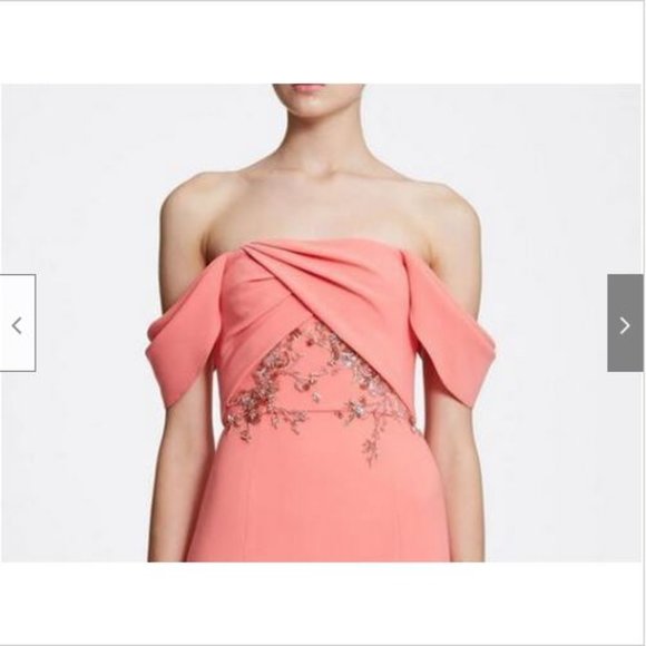 NWT Marchesa Notte Coral Off Shoulder Embellished Crepe Gown Dress 4 - Picture 3 of 11